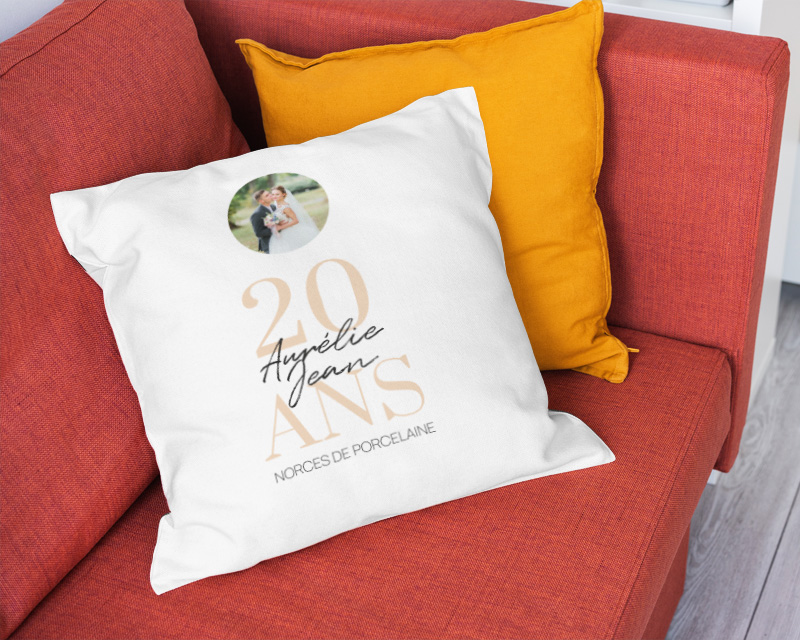 Coussin personnalisé anniversaire de mariage - Noces de Porcelaine