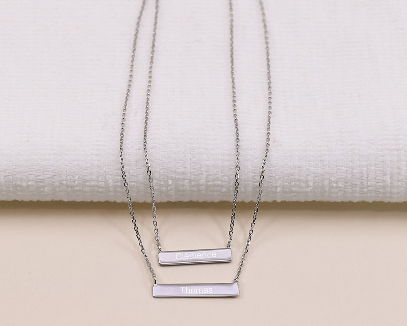 Collier double plaques en argent véritable