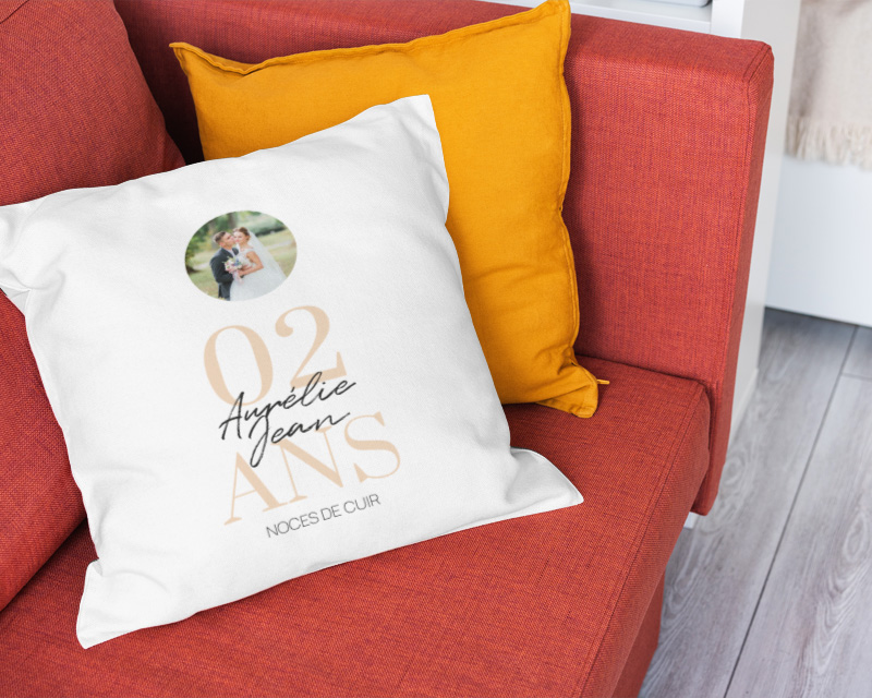 Coussin personnalisé anniversaire de mariage - Noces de Cuir