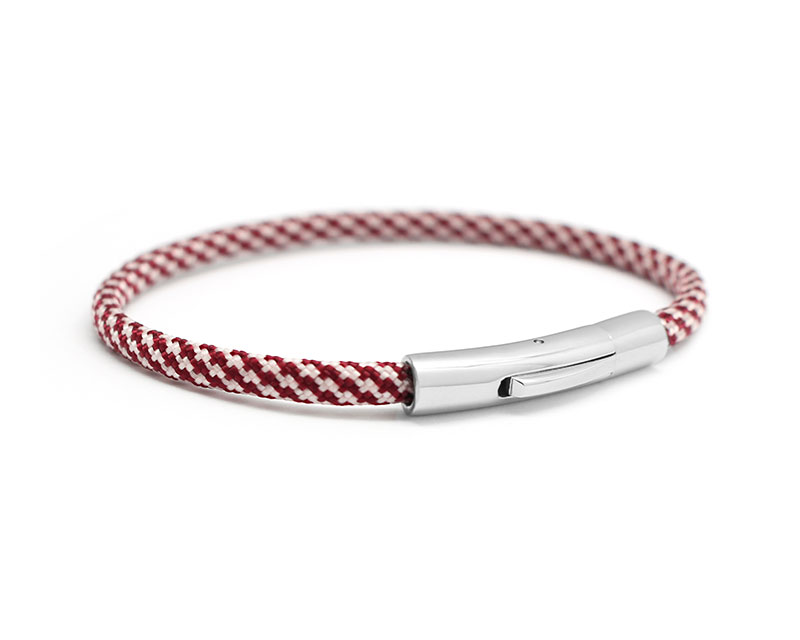 Bracelet personnalisé pour homme - cordon bordeaux et blanc