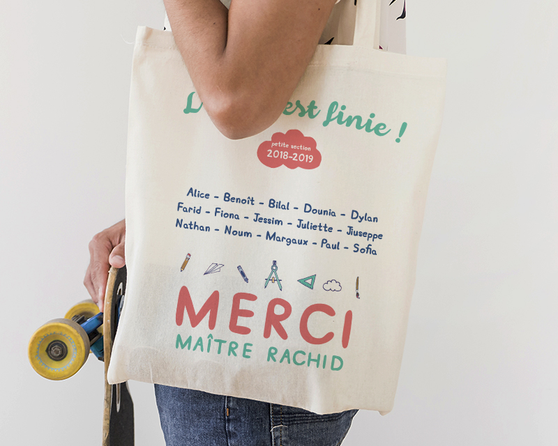 Tote bag Personnalisable - L'école est finie - 100% coton naturel