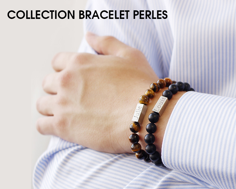 Bracelet pour homme personnalisable - perles Agates noires mates