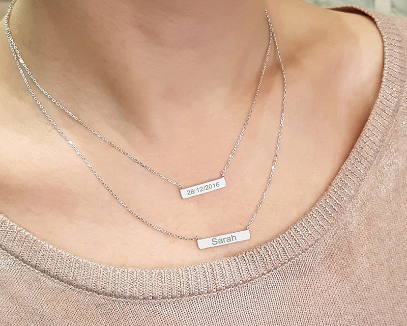 Collier double plaques en argent véritable