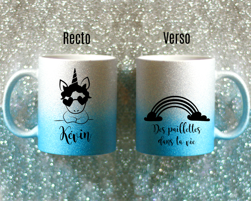 Mug personnalisé à paillettes - Licorne