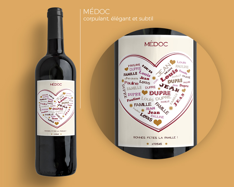 Bouteilles de vin de Bordeaux Coeur Famille