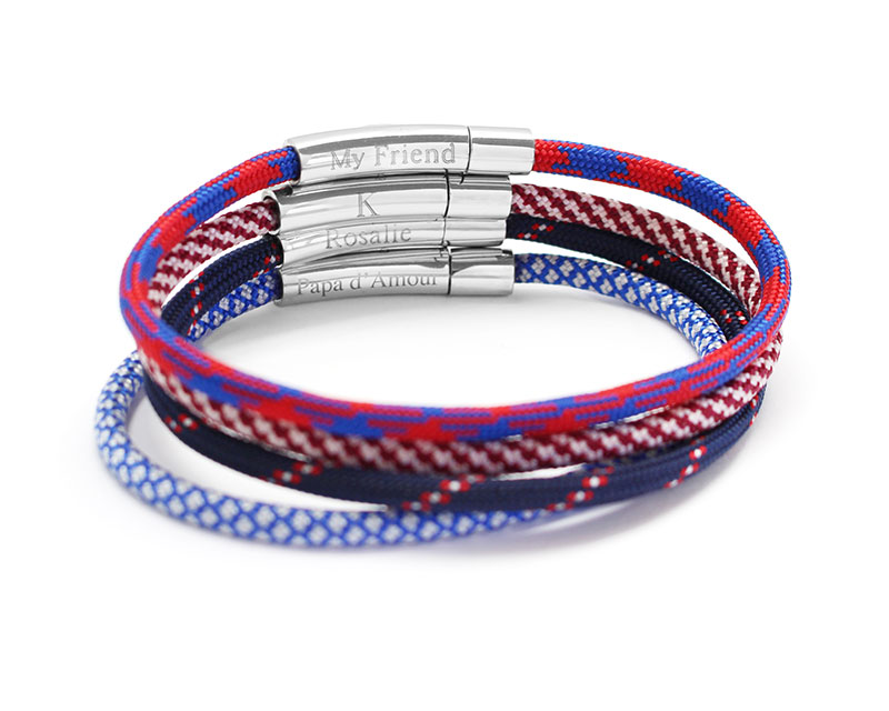 Bracelet personnalisé pour homme - cordon bordeaux et blanc