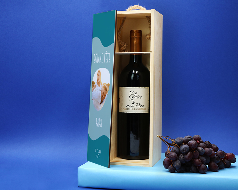 Coffret vin personnalisé photo avec bouteille de vin rouge - Papa