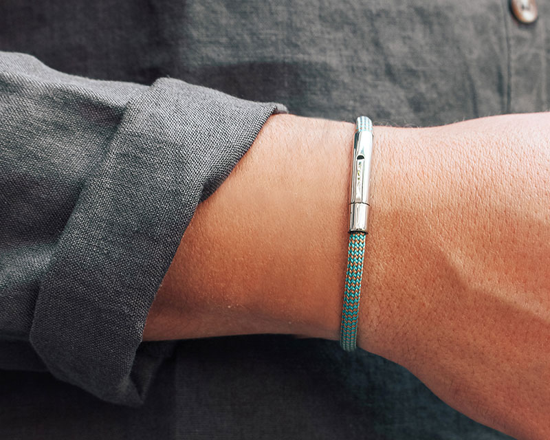 Bracelet personnalisé pour homme - cordon aquamarine