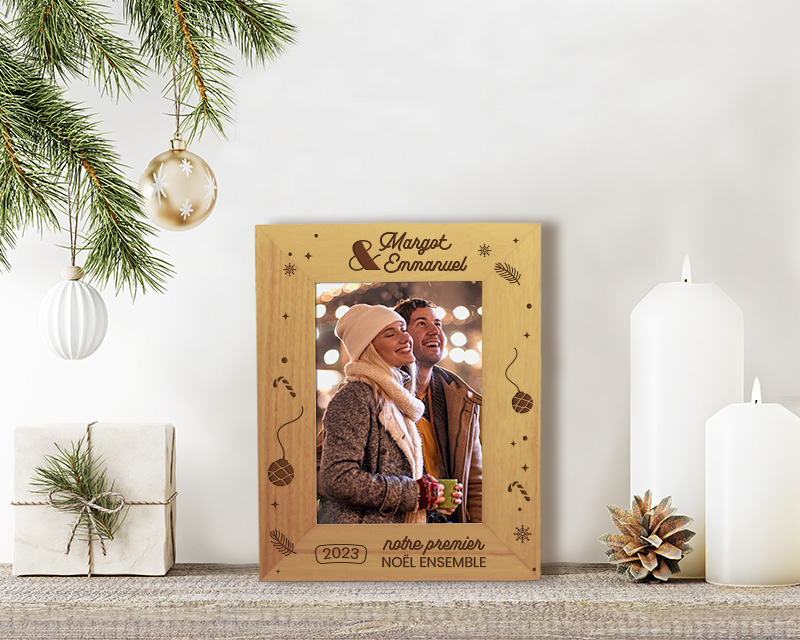 Cadre photo en bois personnalisé - Premier Noël ensemble