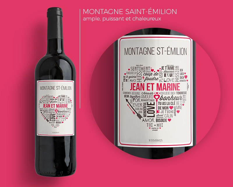 Bouteille de vin de Bordeaux personnalisée couple - Mots d'Amour