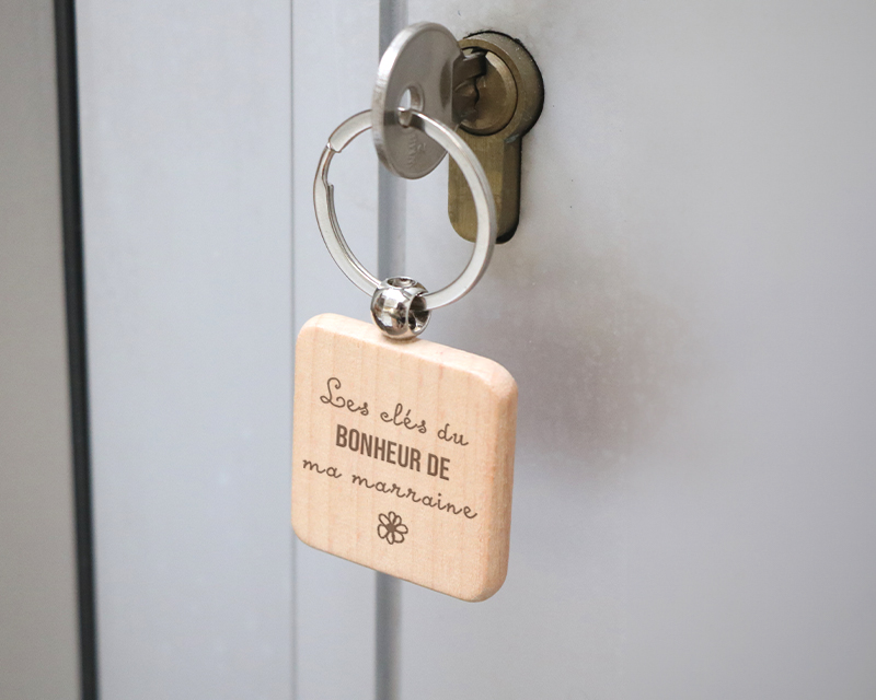 Porte-clés en bois personnalisé - Marraine