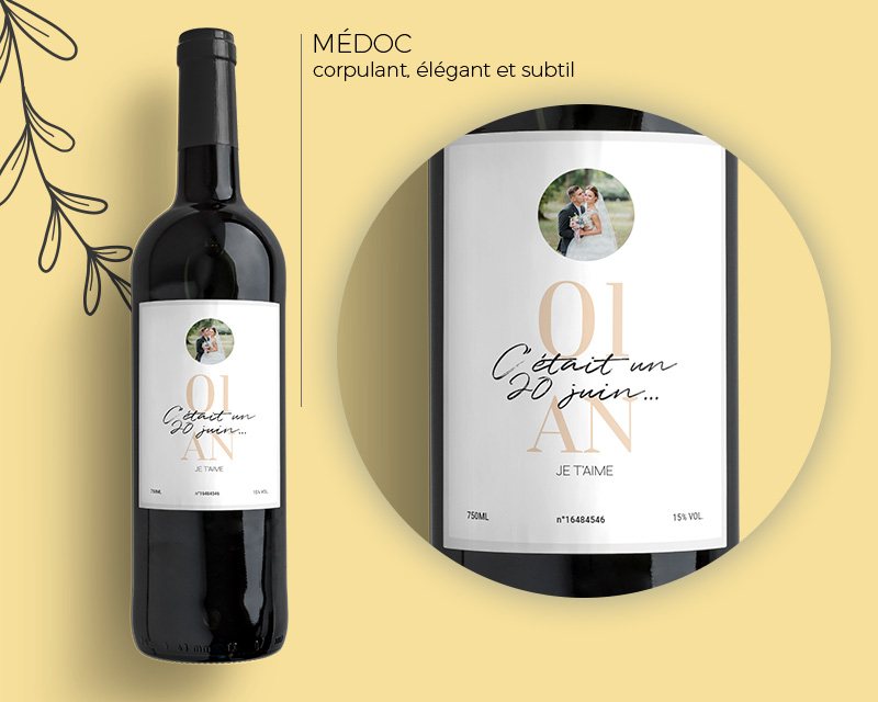 Bouteille de vin personnalisée anniversaire de mariage - Noces de Coton