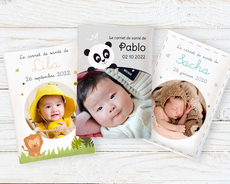 Protège carnet de santé personnalisable avec photo - Panda, Lapin ou Lion