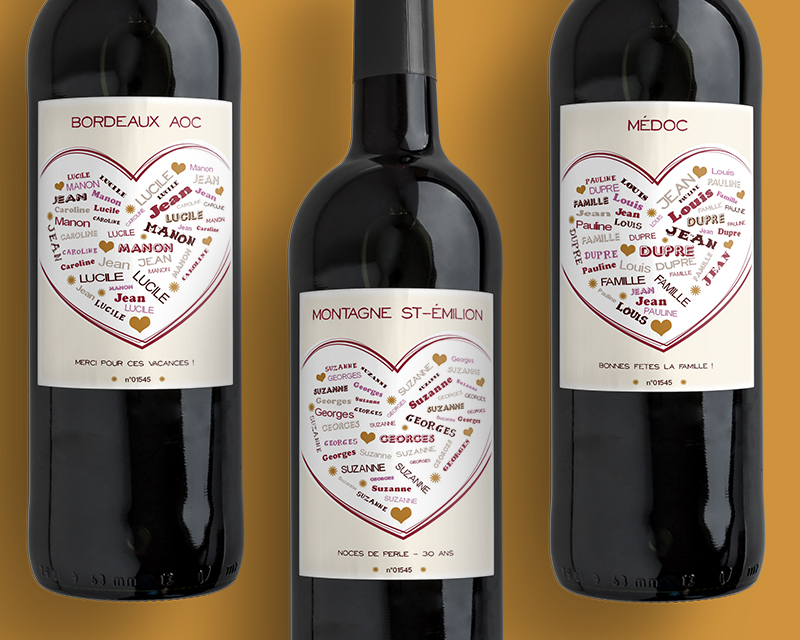 Bouteilles de vin de Bordeaux Coeur Famille