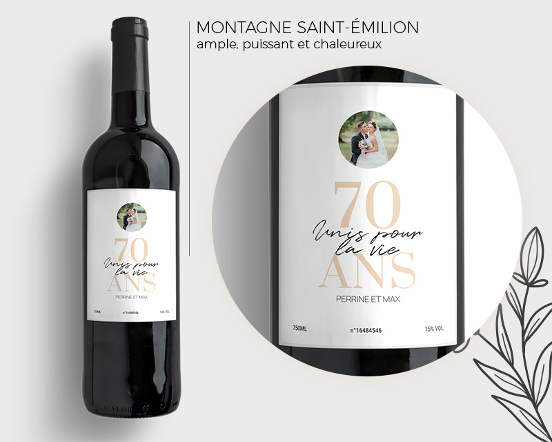 Bouteille de vin personnalisée anniversaire de mariage - Noces de Platine