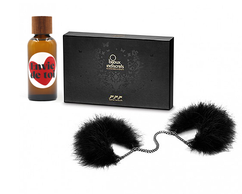 Coffret coquin personnalisé - Huile de massage et menottes