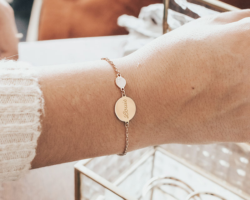 Bracelet médaille pour femme - Nacre blanche ou Pierre Rose