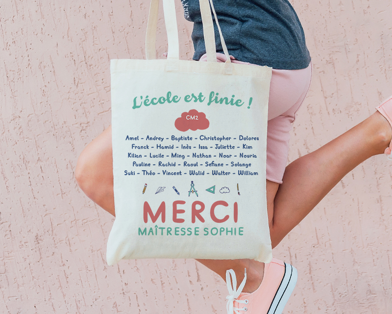 Tote bag Personnalisable - L'école est finie - 100% coton naturel