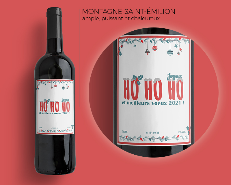 Bouteille de vin de Bordeaux personnalisée Noël - Ho Ho Ho !