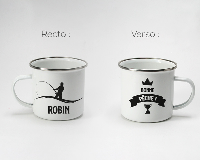 Mug émaillé personnalisé prénom - Pêcheur