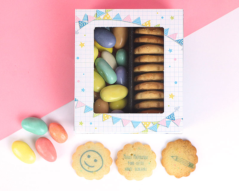 Coffret gourmand biscuits et chocolats Personnalisables - Merci Maîtresse, Maître et ATSEM